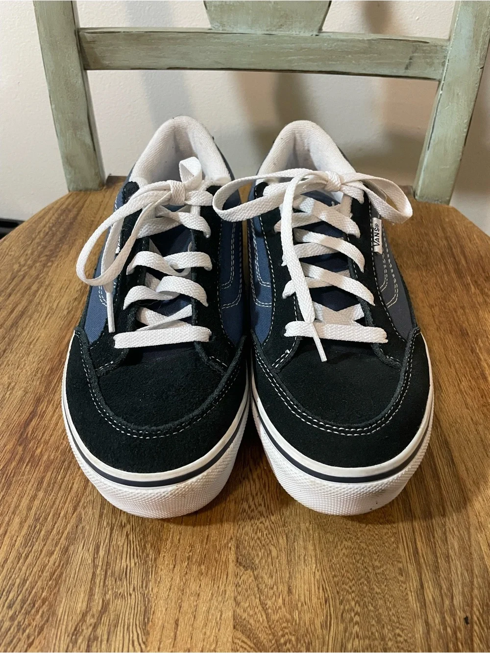 Vans Bearcat Low Top Lace-Up Sneakers in Black & Navy Blue